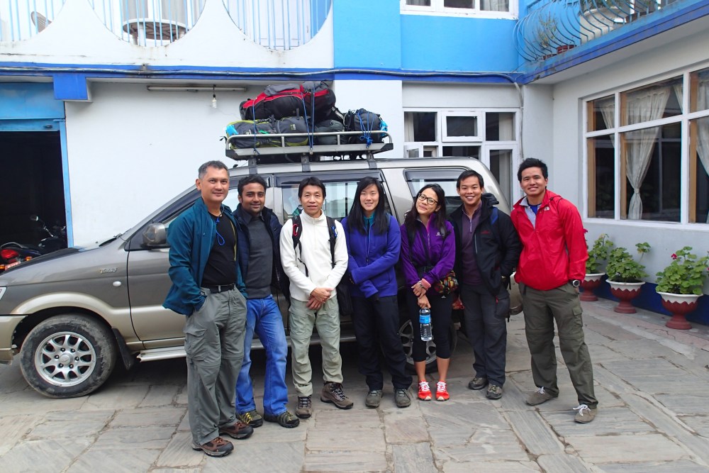 With Outfitter Nepal owner Arjun (second from the left and our guide Santosh (far right).